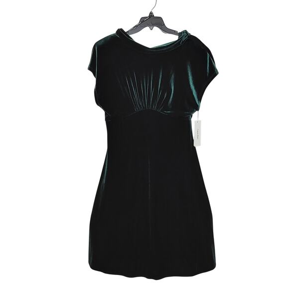 CALVIN KLEIN Green Velvet High Neck Cowl Back PullOn Cap Sleeve Midi Dress Sz 14 - Picture 3 of 15